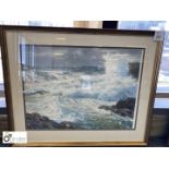 Framed and glazed Watercolour “Seascape and Rocky Outcrop”, by Mark Myers, 860mm x 700mm