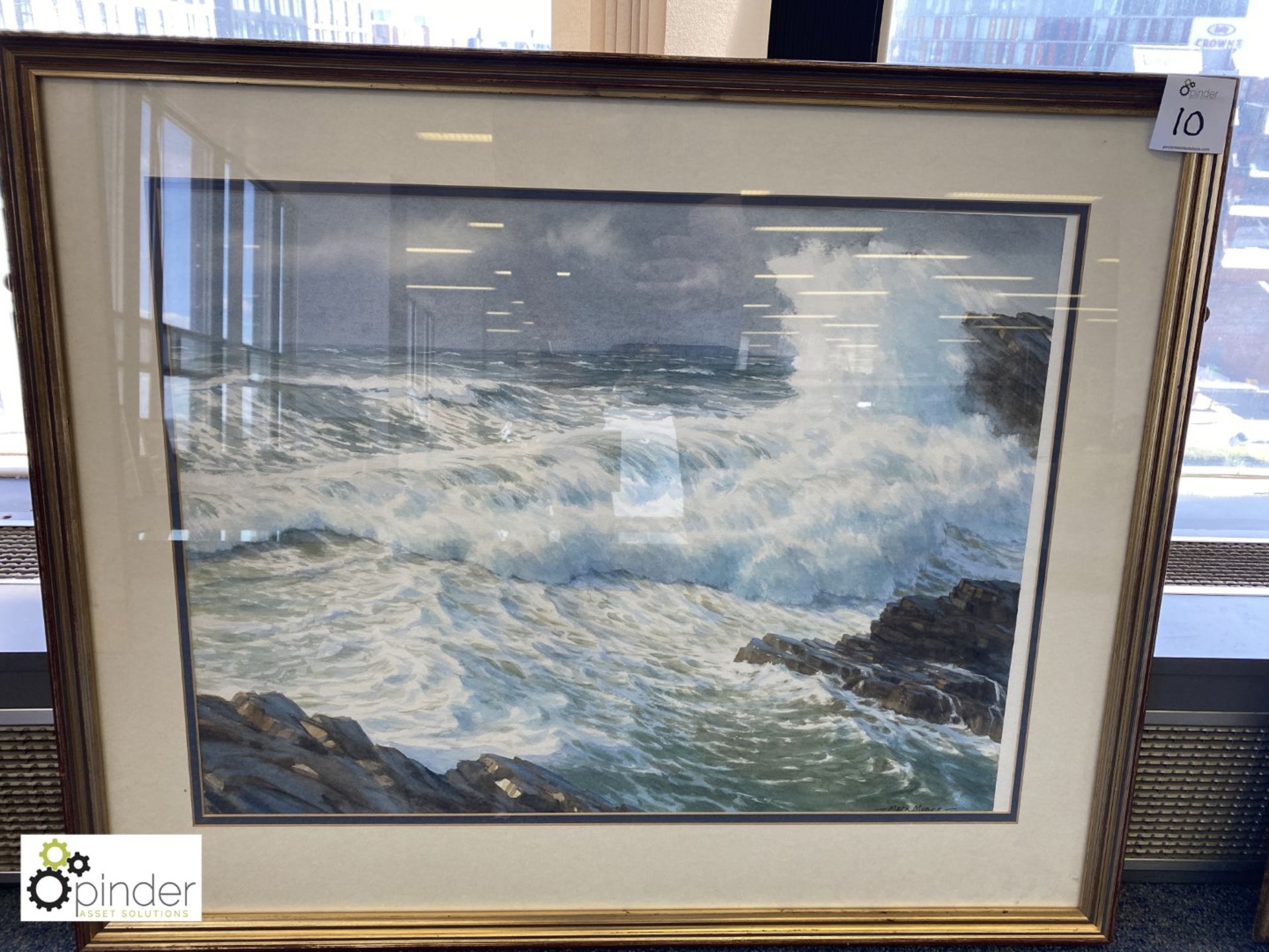 Framed and glazed Watercolour “Seascape and Rocky Outcrop”, by Mark Myers, 860mm x 700mm