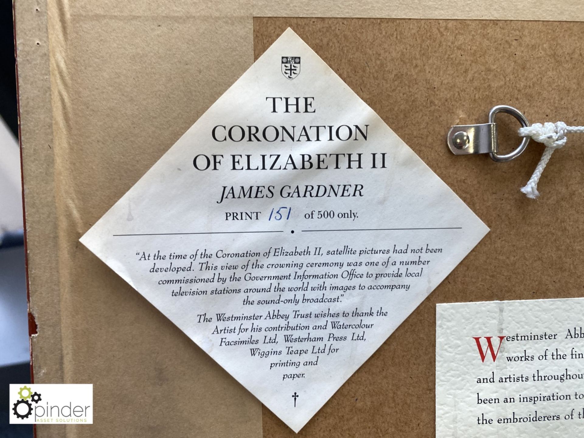 Framed and glazed signed limited edition Print of the Coronation of Elizabeth II, by James Gardener, - Image 3 of 3