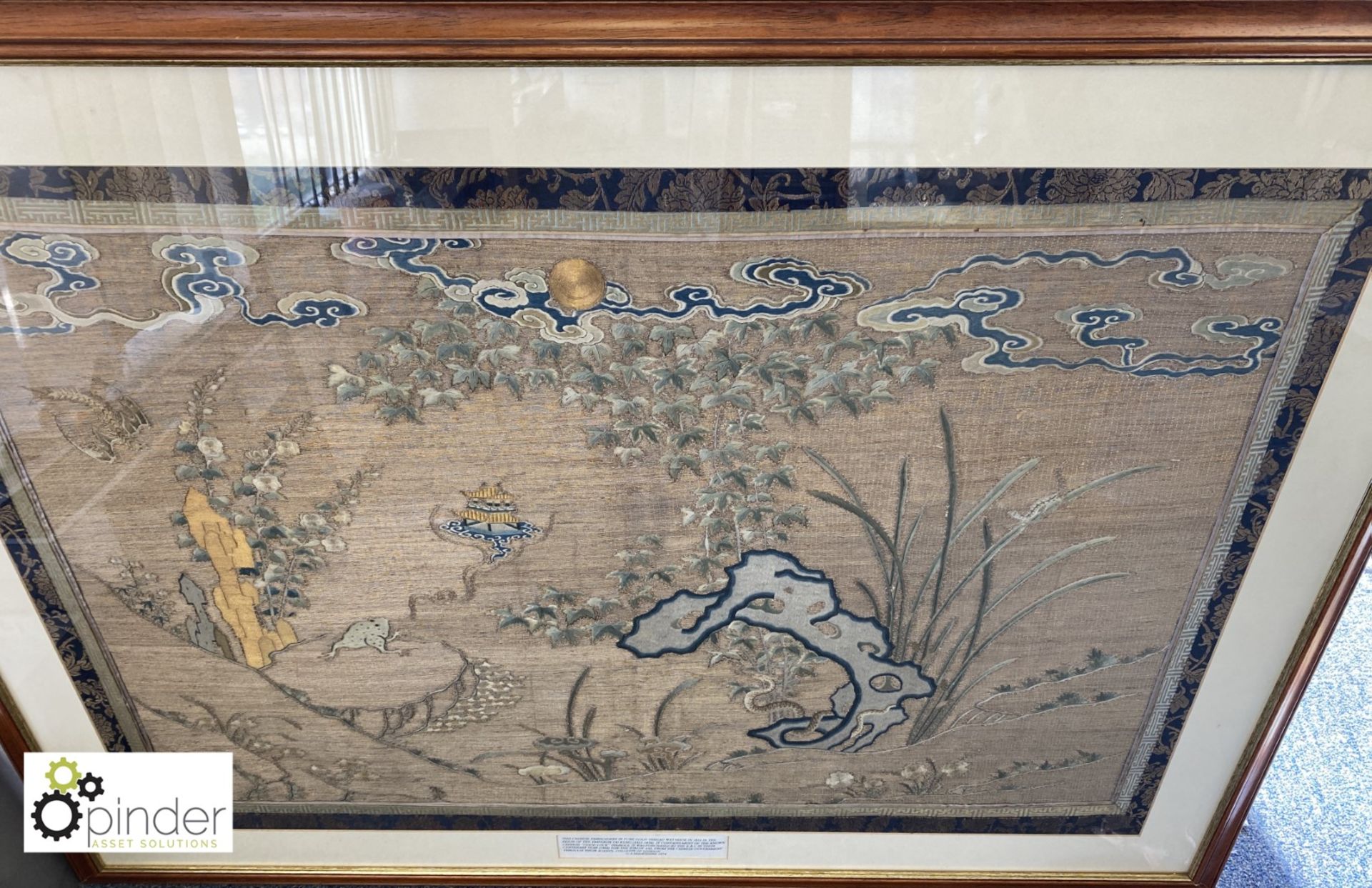 Framed and glazed Chinese Embroidery in pure gold thread, made in 1822, containing many Chinese good - Image 3 of 8