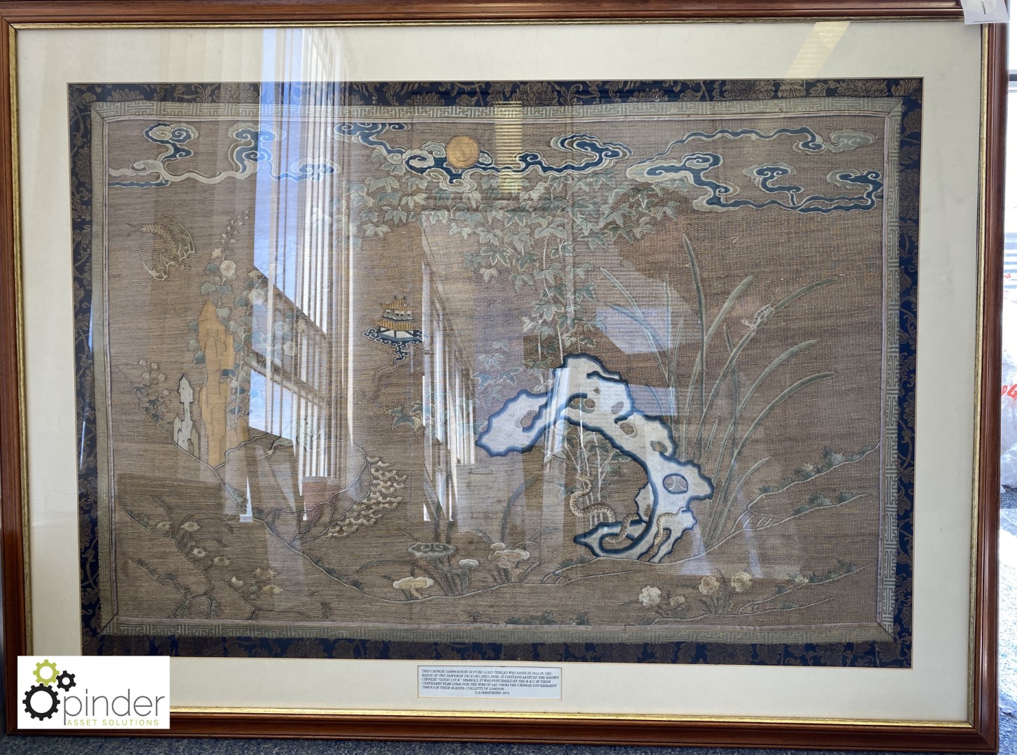 Framed and glazed Chinese Embroidery in pure gold thread, made in 1822, containing many Chinese good - Image 2 of 8