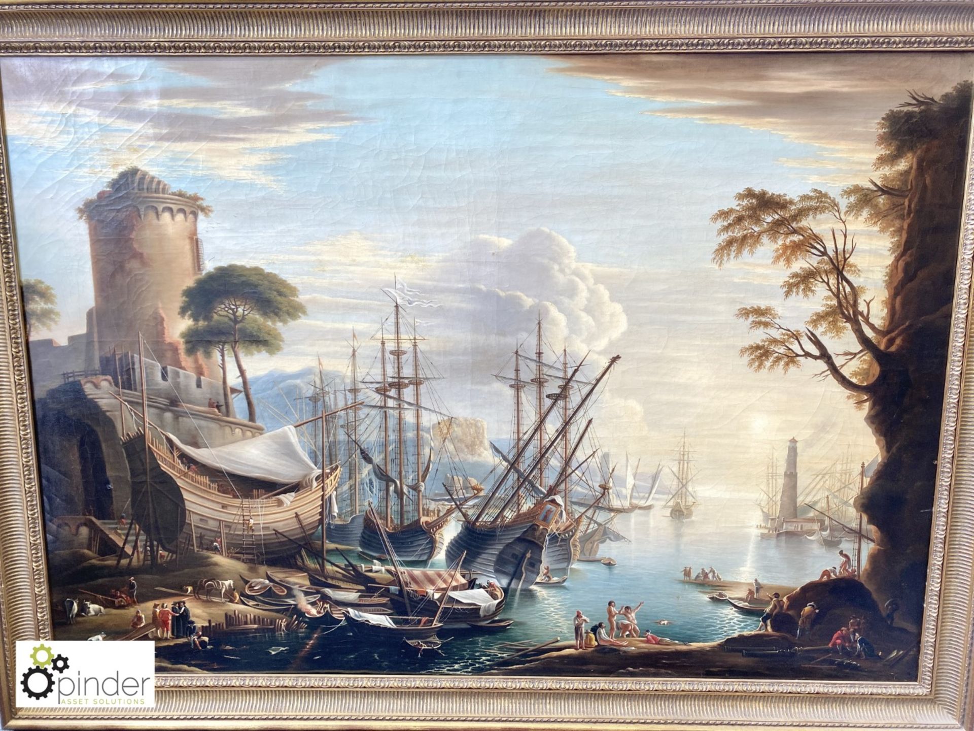 Oil on Canvas “Ships In Dock”, with guilt frame, signed Claude, painted in the style of Claude - Image 3 of 9