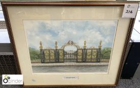 Framed and glazed limited edition Print “Town Hall Gates, Warrington” by Valerie Wright, 1995, 505mm