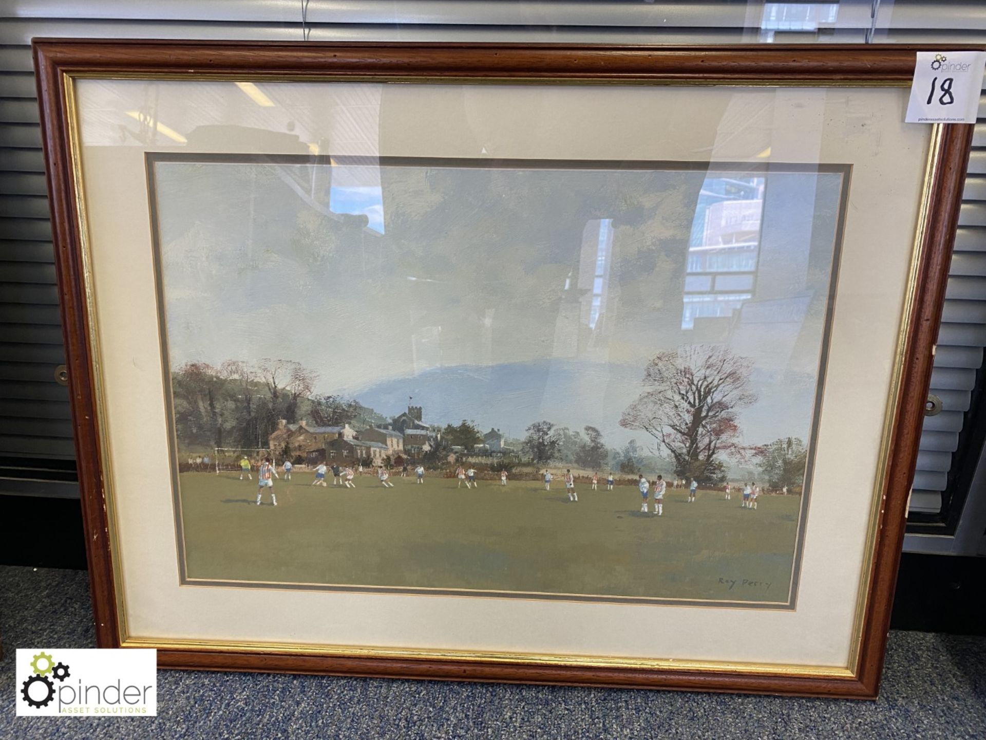 Framed and glazed Oil “The Football Match” by Roy Perry, 730mm x 570mm