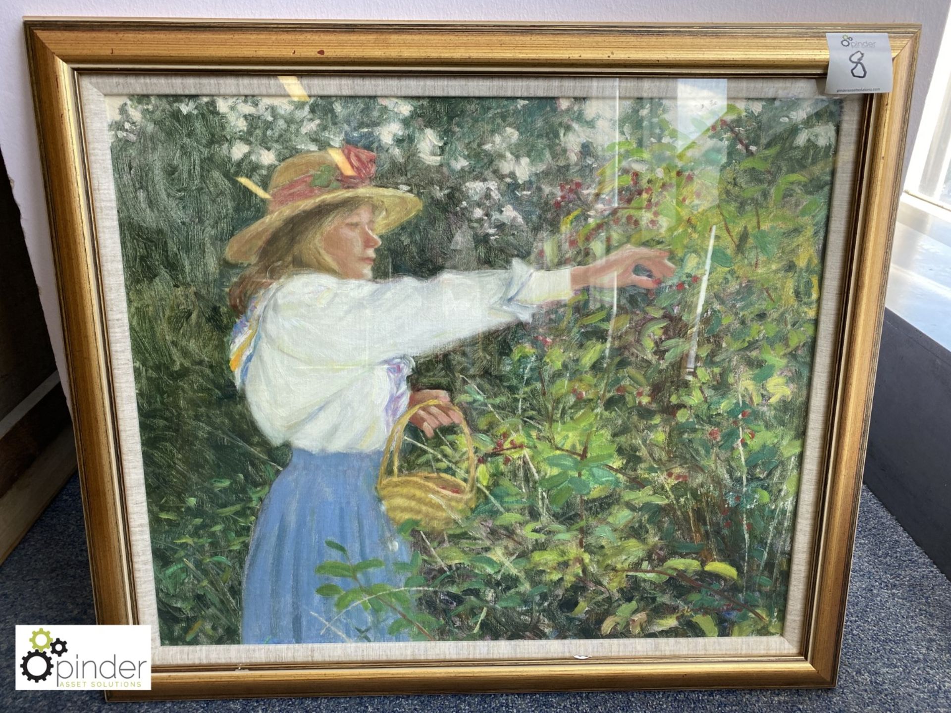 Framed and glazed Oil on Linen “Picking Berries”, by Douglas Smith, 715mm x 620mm