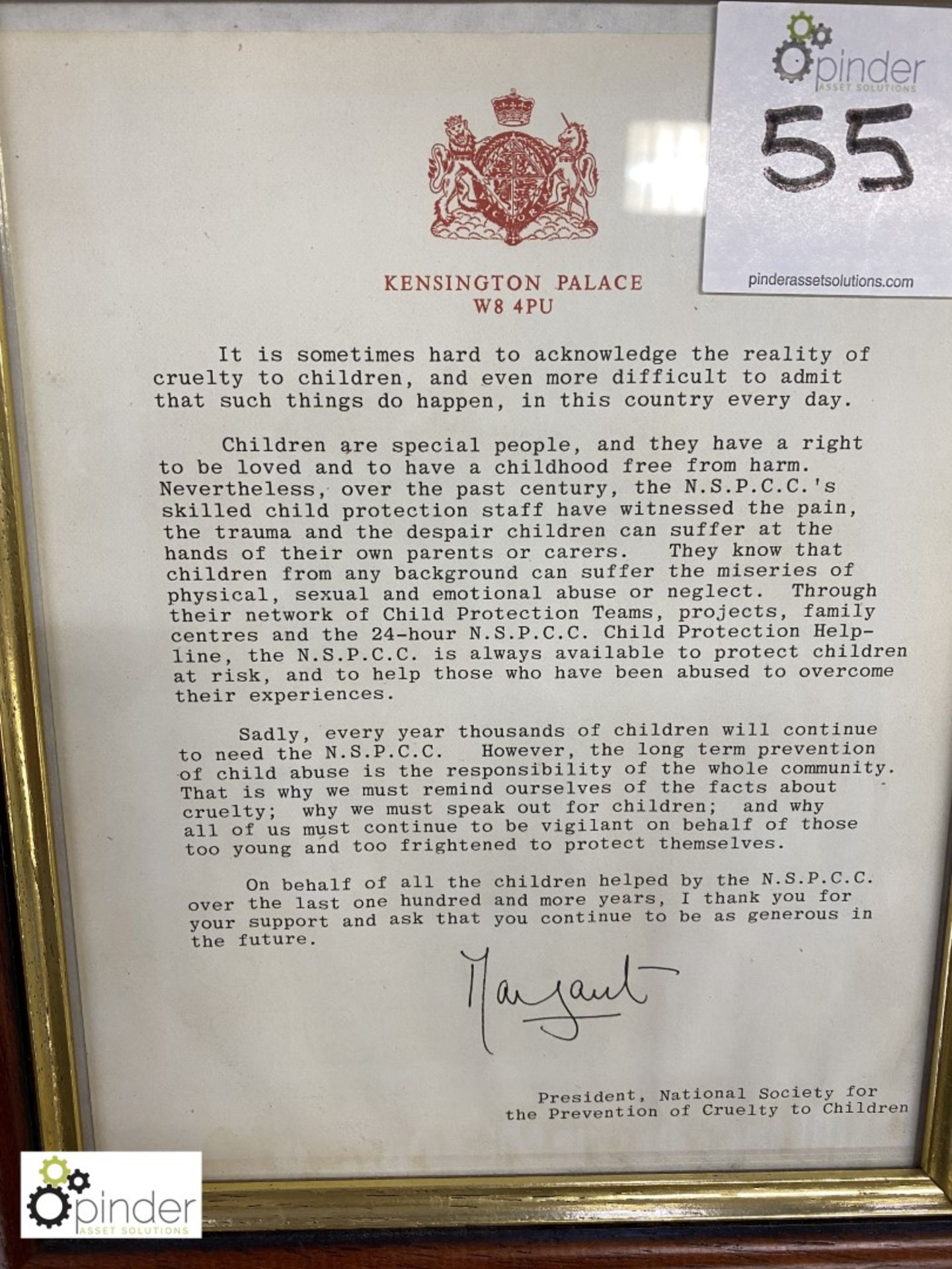 Framed and glazed Letter from Princess Margaret, President NSPCC - Image 2 of 2