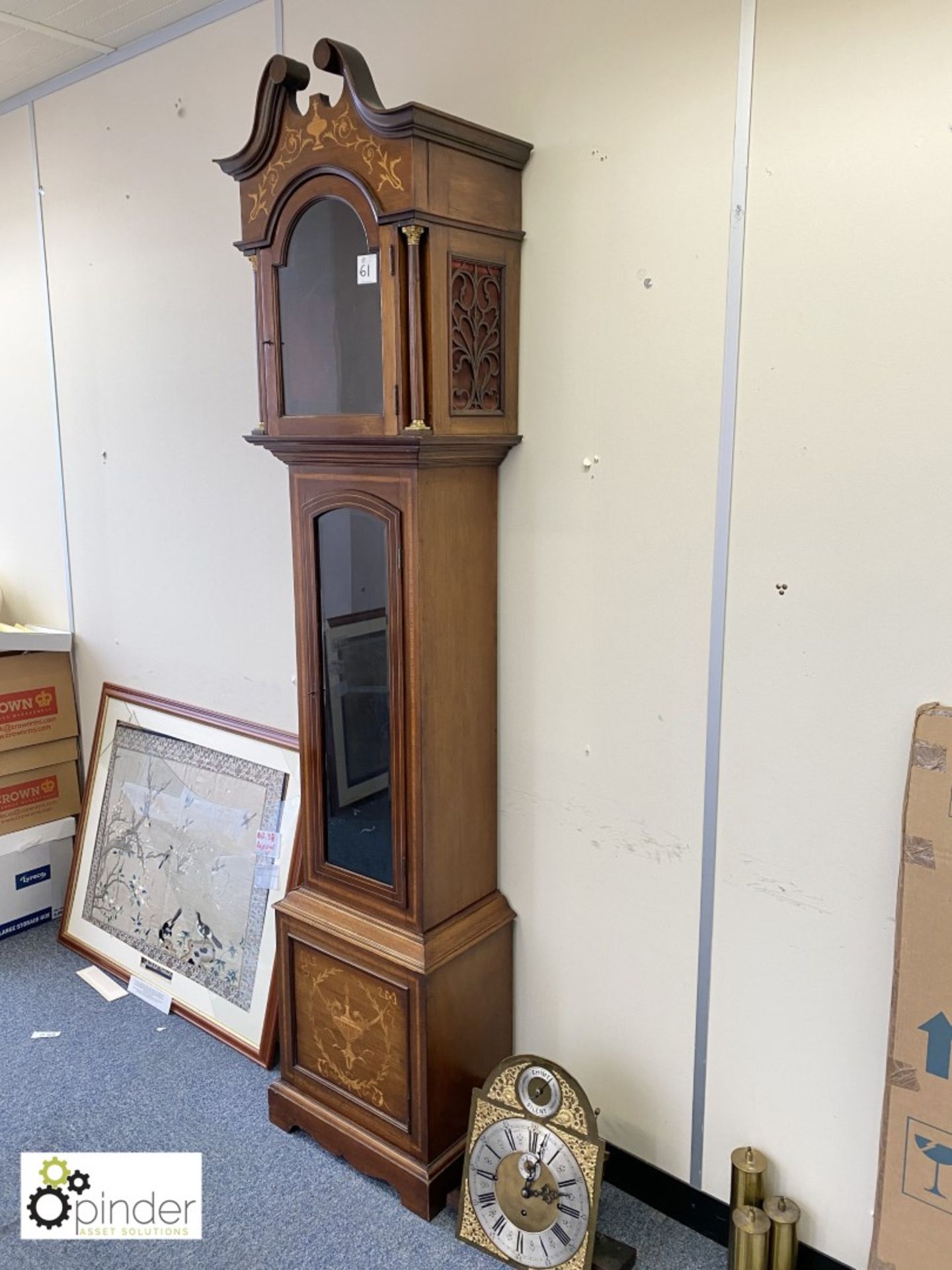 Mahogany inlaid long case Clock, with face, weights, etc, 490mm wide x 320mm deep x 2380mm tall - Image 13 of 16