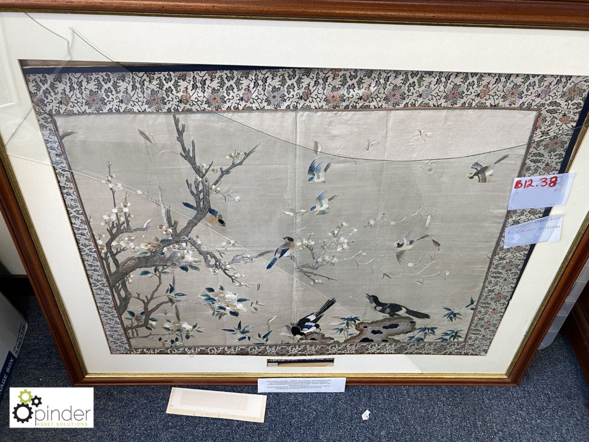 Framed and glazed Chinese Tapestry “Magpie and Flowers”, made in the Reign of Emperor Chien Lung ( - Image 12 of 12