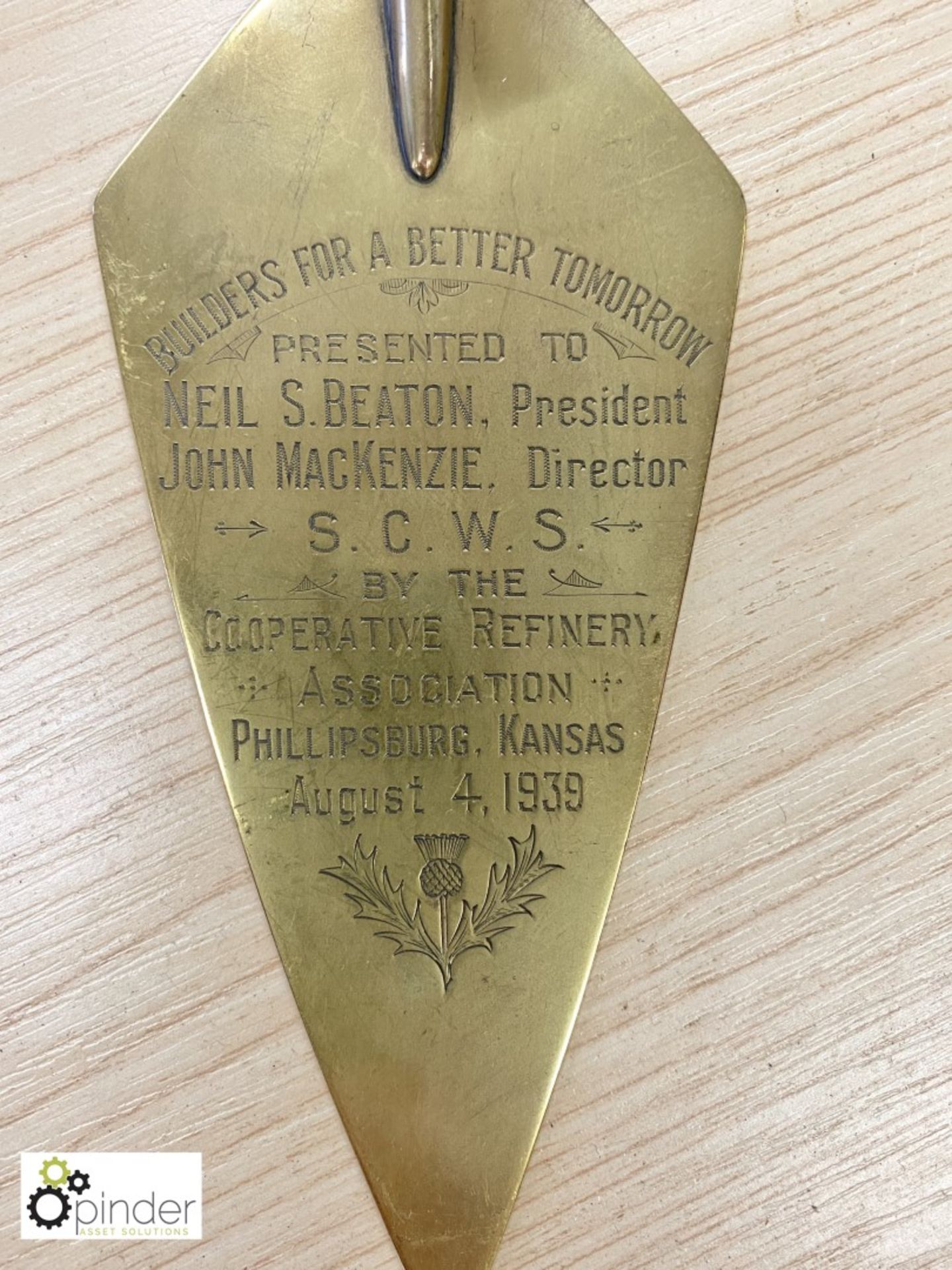 Commemorative Trowel, “Builders for a Better Tomorrow” by the Co-Operative Refinery Association, - Image 2 of 3