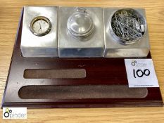 Desk Set including clock, inkwell and paperclip holder