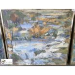 Framed Gouashe on Board “Welsh Stream” signed Richard Robbins, 1250mm x 1150mm