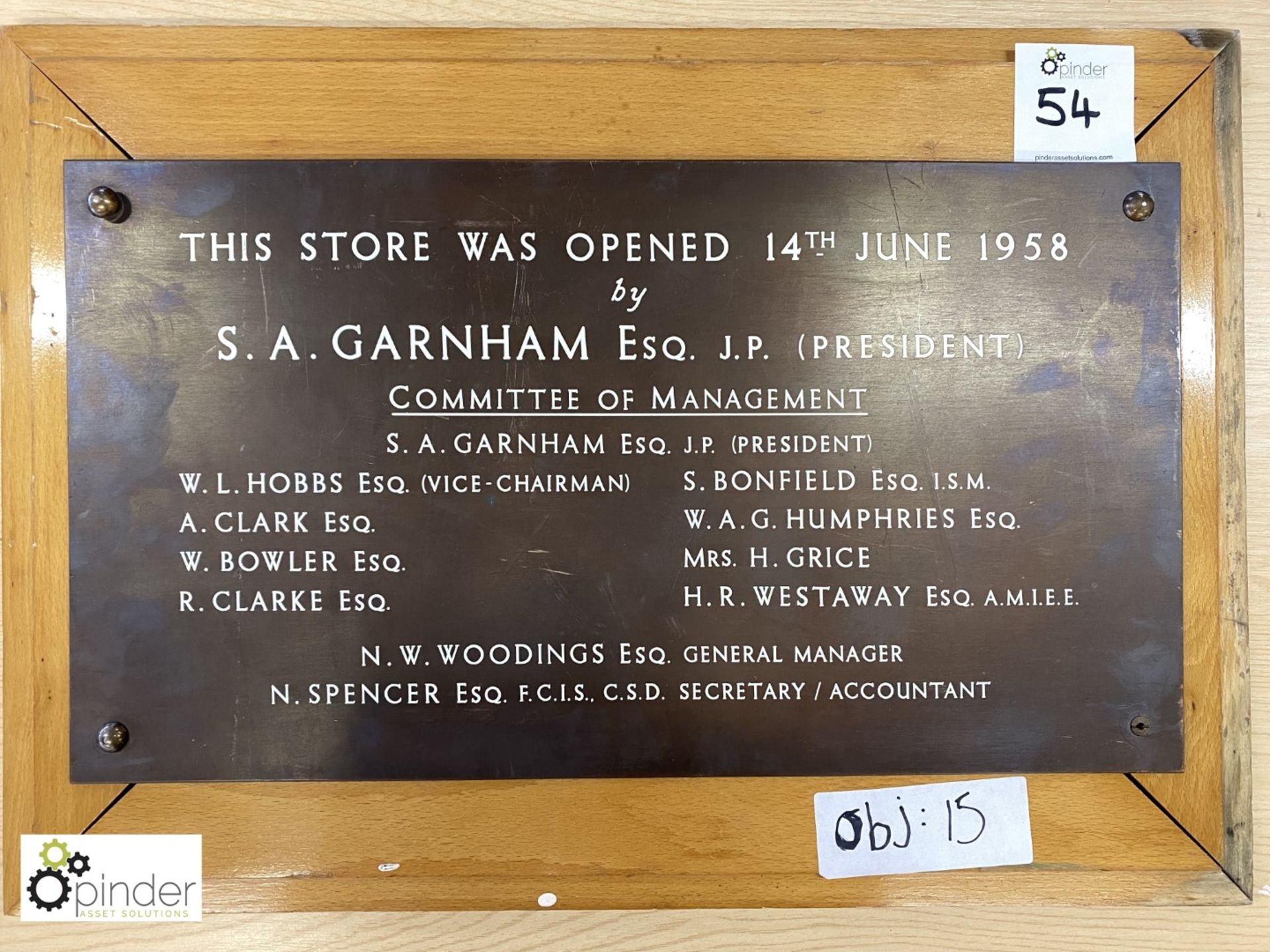 Commemorative Plaque, 14 June 1958