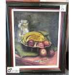 Framed Oil on Canvas “Pewter, Fruit and Knife” by Derek Alfred Taylor, 550mm x 660mm