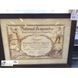 Framed and glazed Award, National Co-Operative Bread and Confectionary Competition, 1935, 620mm x