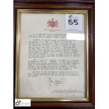 Framed and glazed Letter from Princess Margaret, President NSPCC
