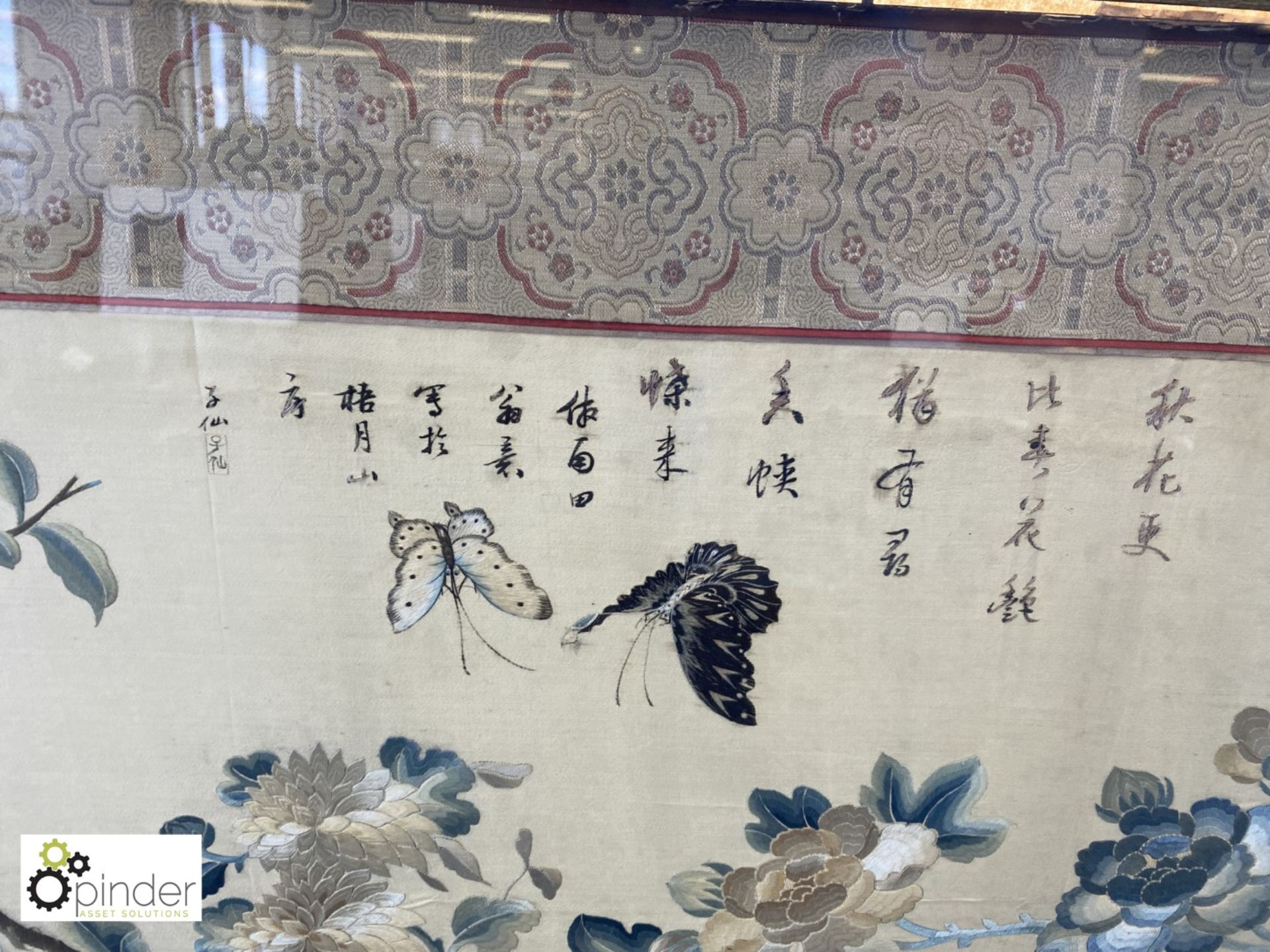 Framed and glazed Chinese Tapestry “Birds, Butterflies and Flowers”, 1830mm x 590mm - Image 4 of 5