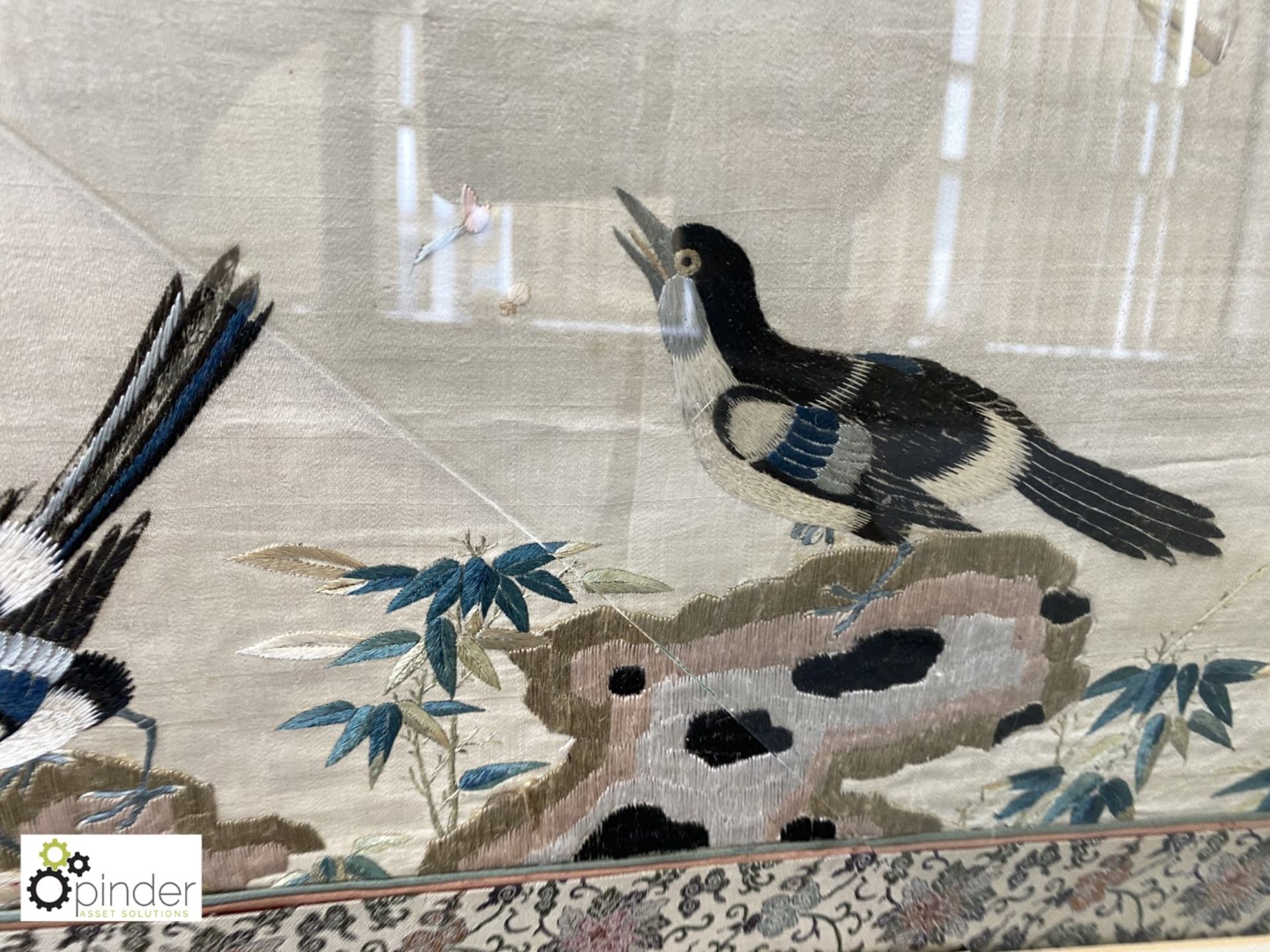 Framed and glazed Chinese Tapestry “Magpie and Flowers”, made in the Reign of Emperor Chien Lung ( - Image 6 of 12
