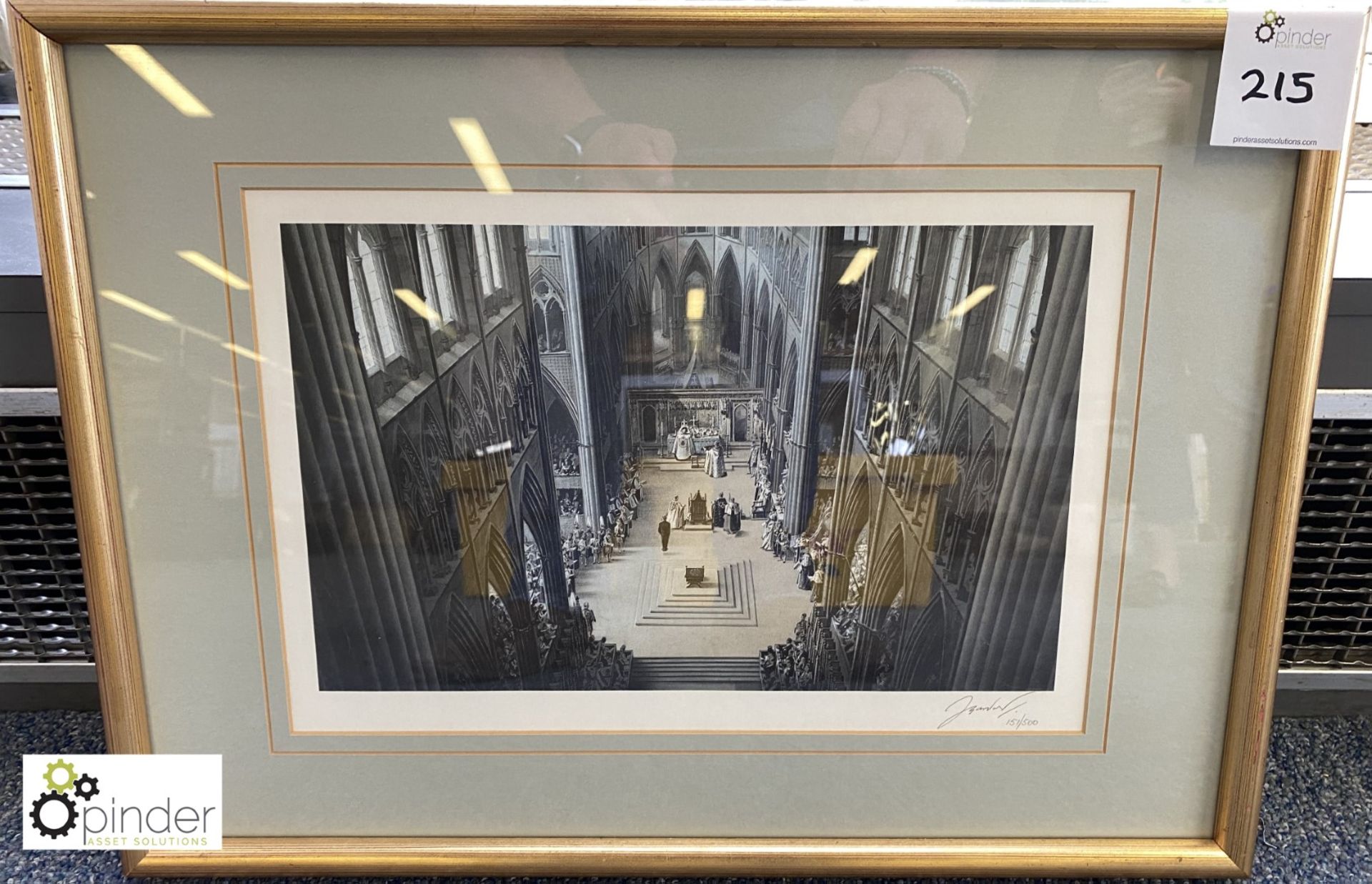Framed and glazed signed limited edition Print of the Coronation of Elizabeth II, by James Gardener,
