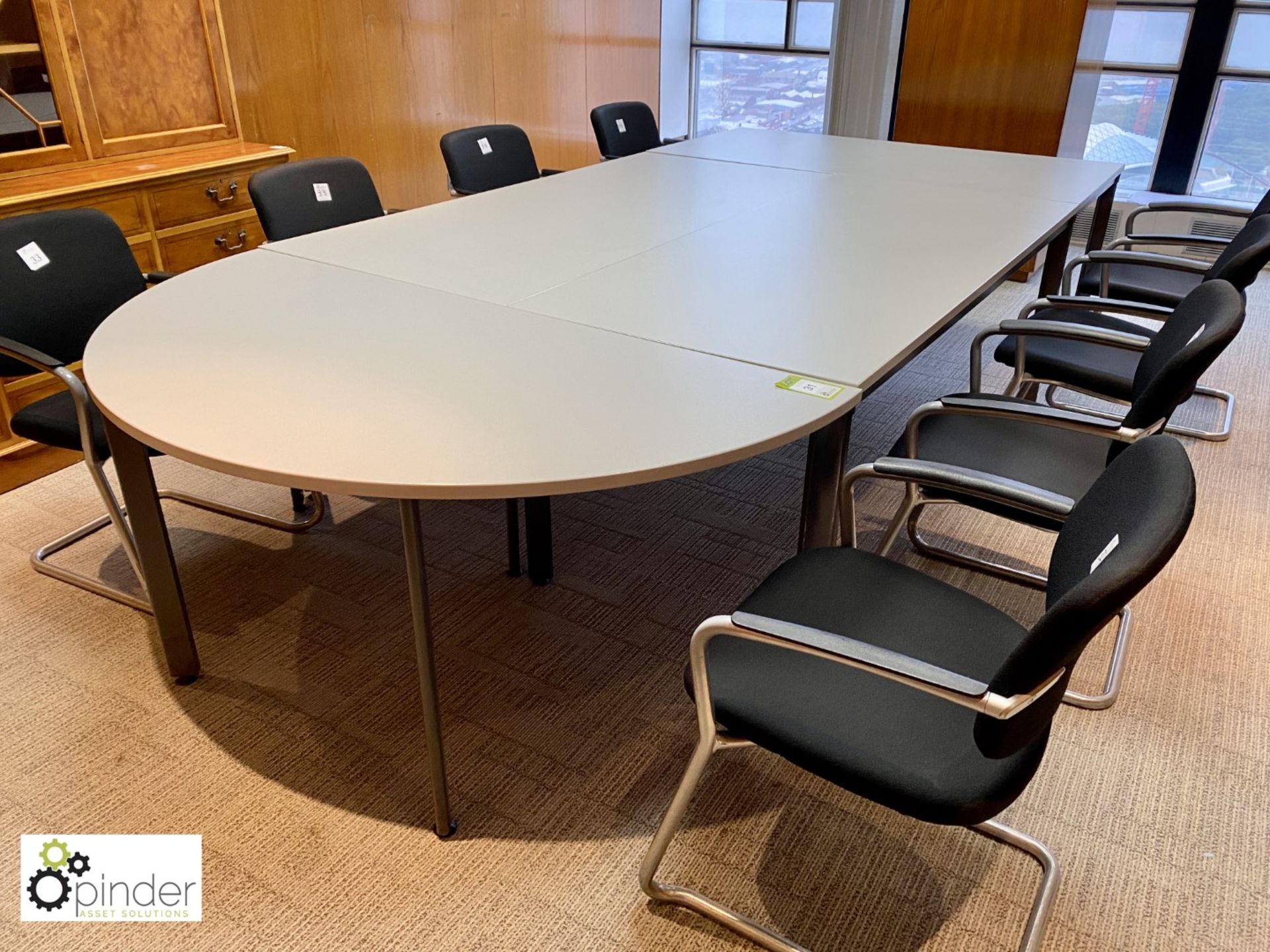 4-piece Meeting Table with curved end, overall length 3400mm x 1600mm (located in Meeting Room 9