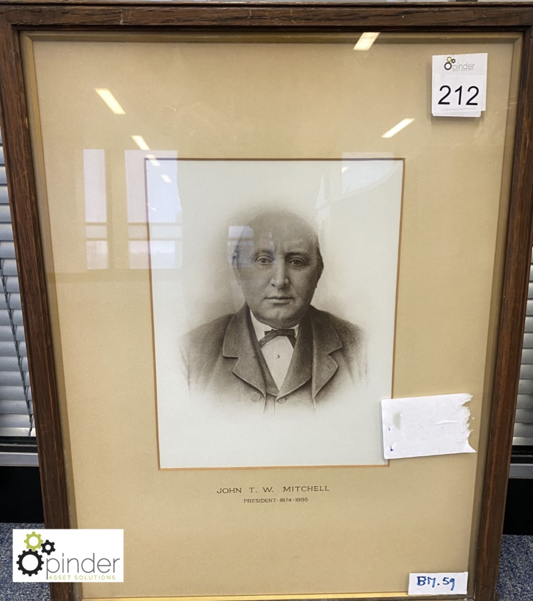Framed and glazed Portrait of “John T.W. Mitchell, President, 1874-1895” (located on 6th Floor)