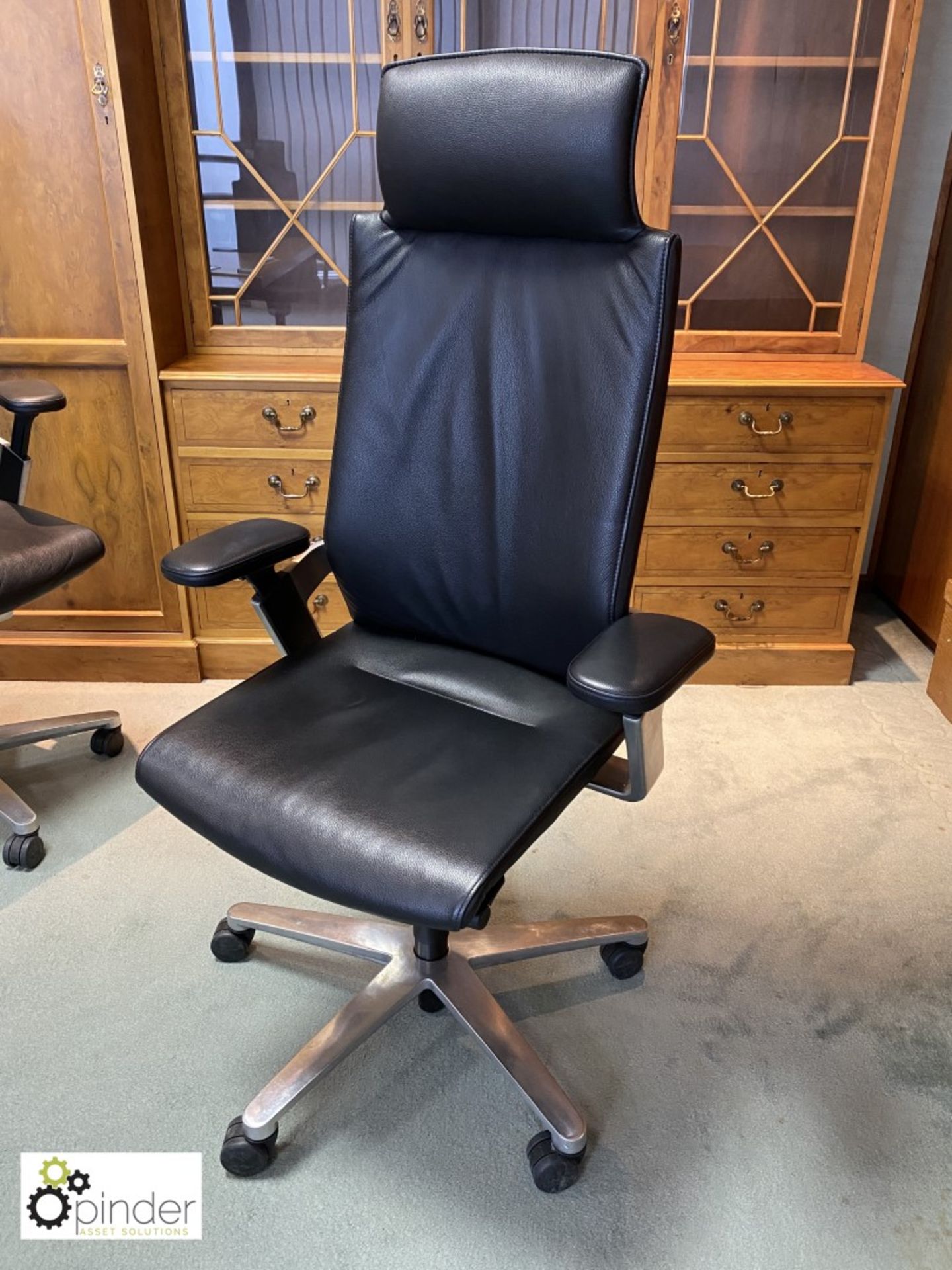 Wilkhahn 175/71 leather upholstered fully adjustable high back swivel office Armchair, black (