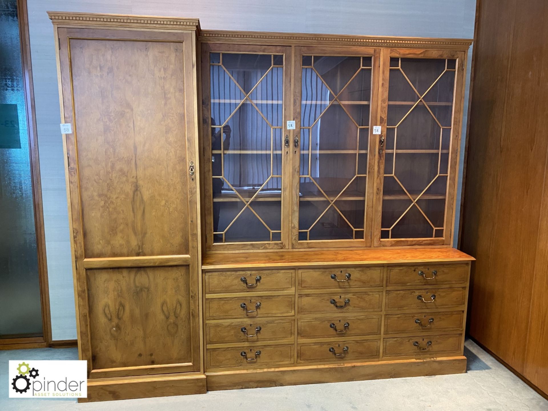 Walnut effect Bookcase, with 6-drawer base and full height cabinet, 2400mm x 600mm x 2140mm high, no - Image 2 of 6