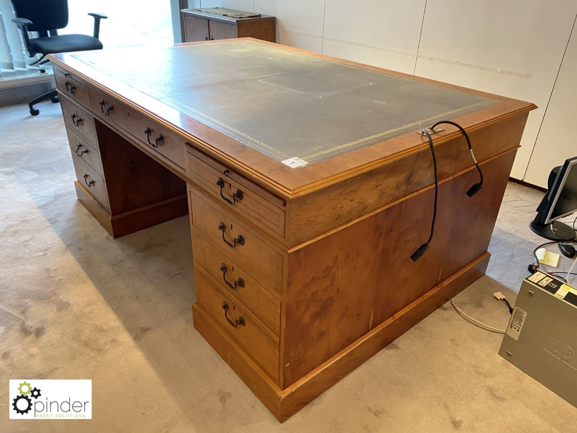 Walnut double sided twin pedestal Partners Desk, 1830mm x 1215mm, with inlaid top (located in - Image 5 of 6