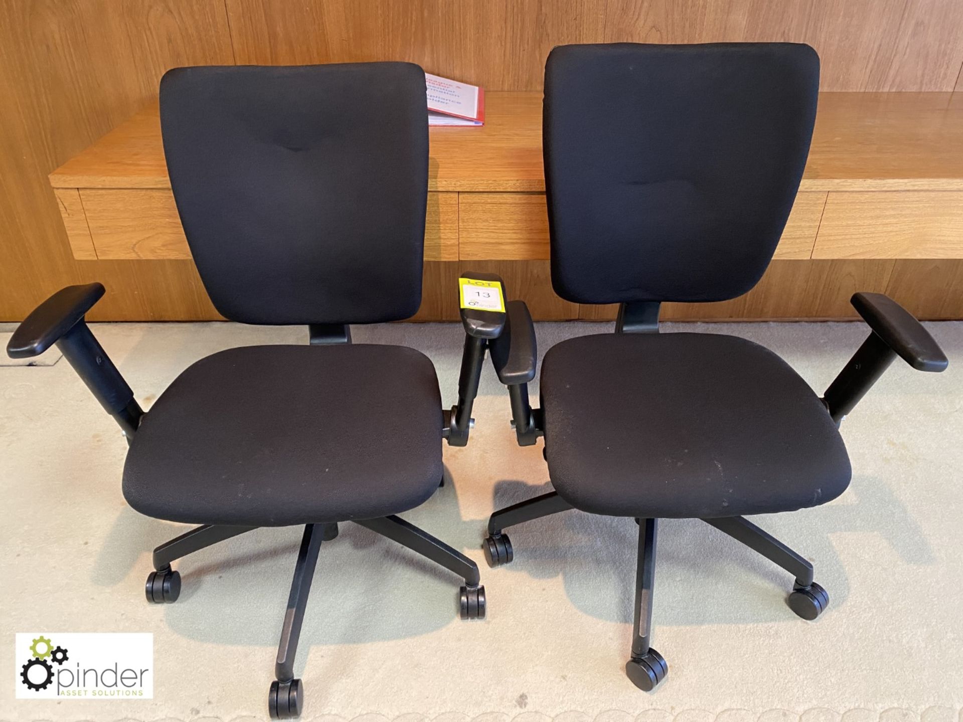 Pair Broadstock upholstered adjustable swivel office Armchairs, black (located in Boardroom on