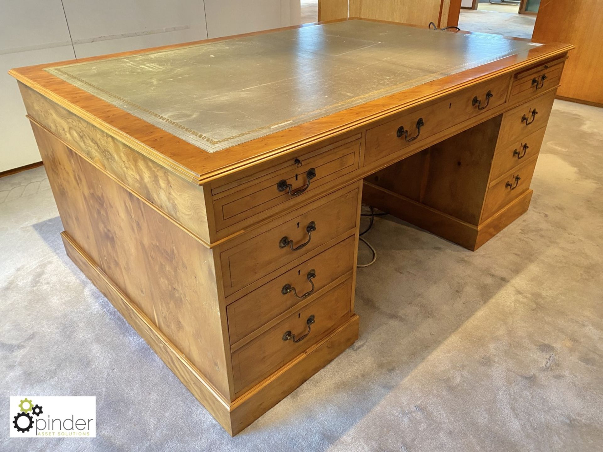 Walnut double sided twin pedestal Partners Desk, 1830mm x 1215mm, with inlaid top (located in - Image 2 of 6