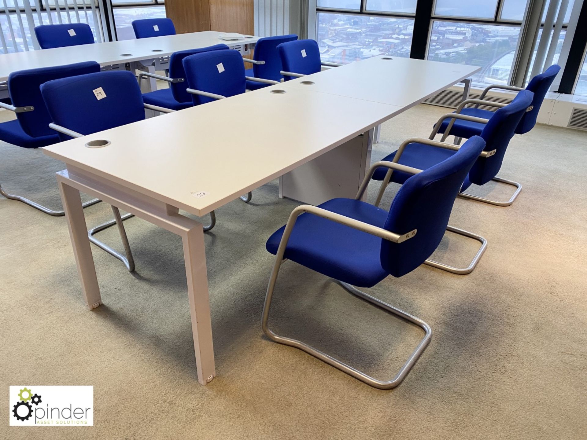2-section Meeting Table, white, 2850mm x 800mm, with 6 upholstered cantilever meeting chairs, - Image 2 of 3