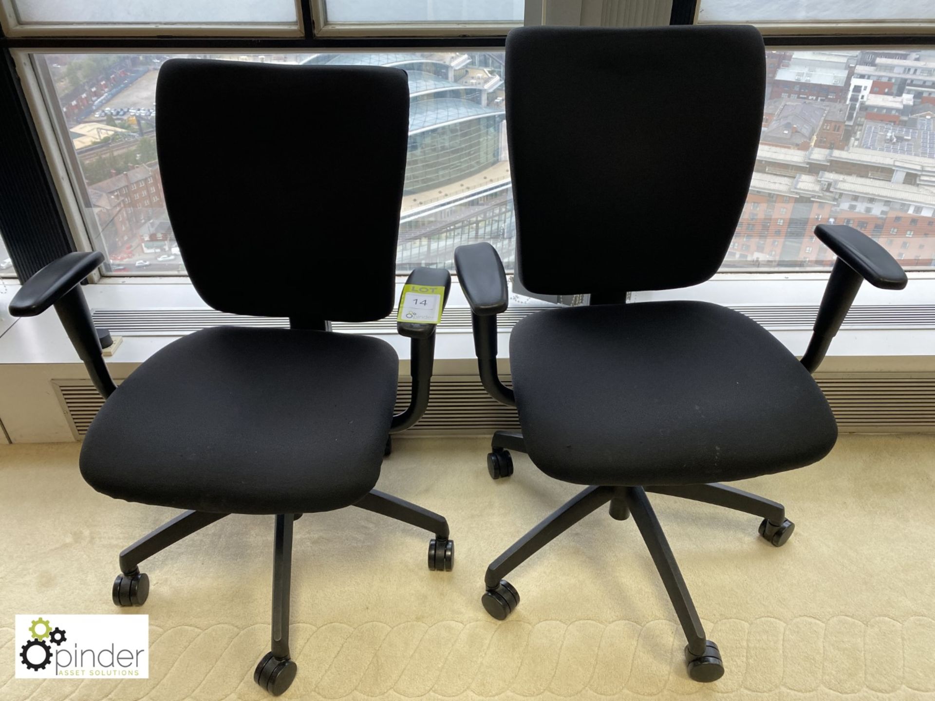 Pair Broadstock upholstered adjustable swivel office Armchairs, black (located in Boardroom on