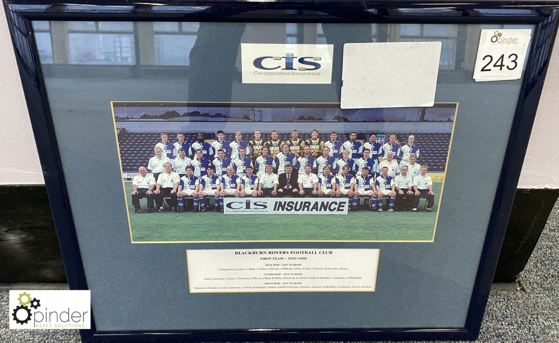 Framed and glazed Photograph “Blackburn Rovers FC, 1999-2000”, sponsored by CIS Insurance (located