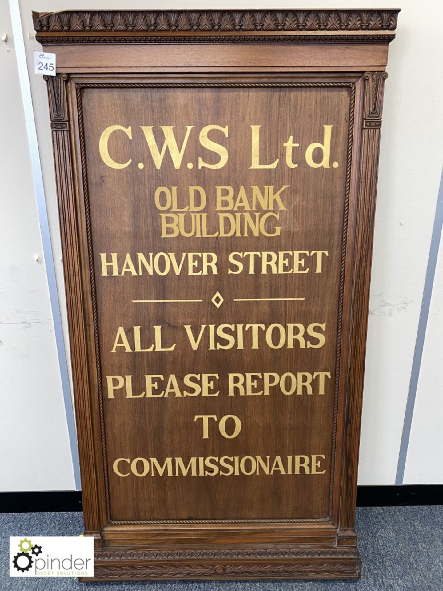 Wooden Plaque depicting CWS Ltd Old Bank Building, 900mm x 1650mm (located on 6th Floor)