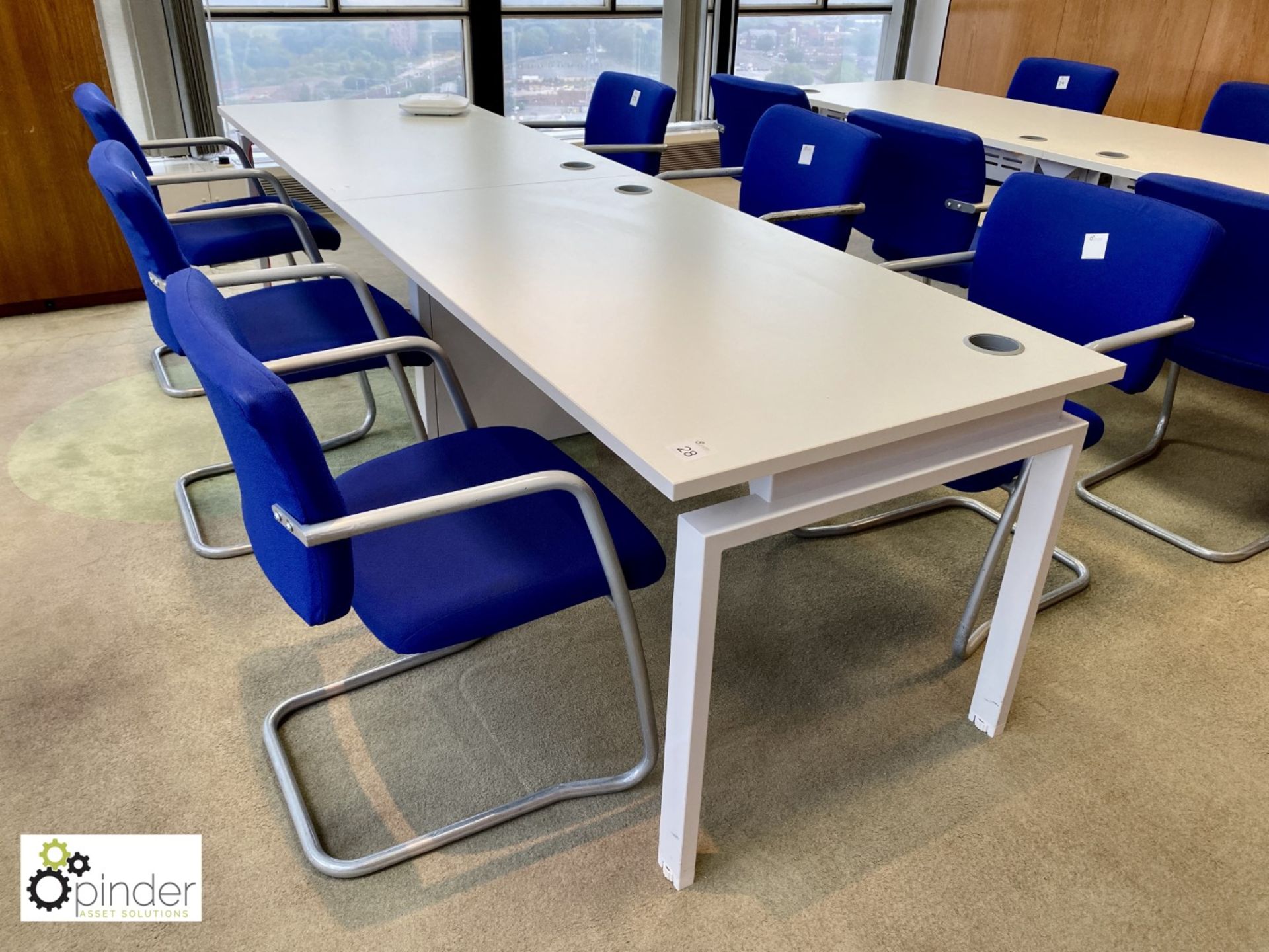 2-section Meeting Table, white, 2850mm x 800mm, with 6 upholstered cantilever meeting chairs, - Image 2 of 3
