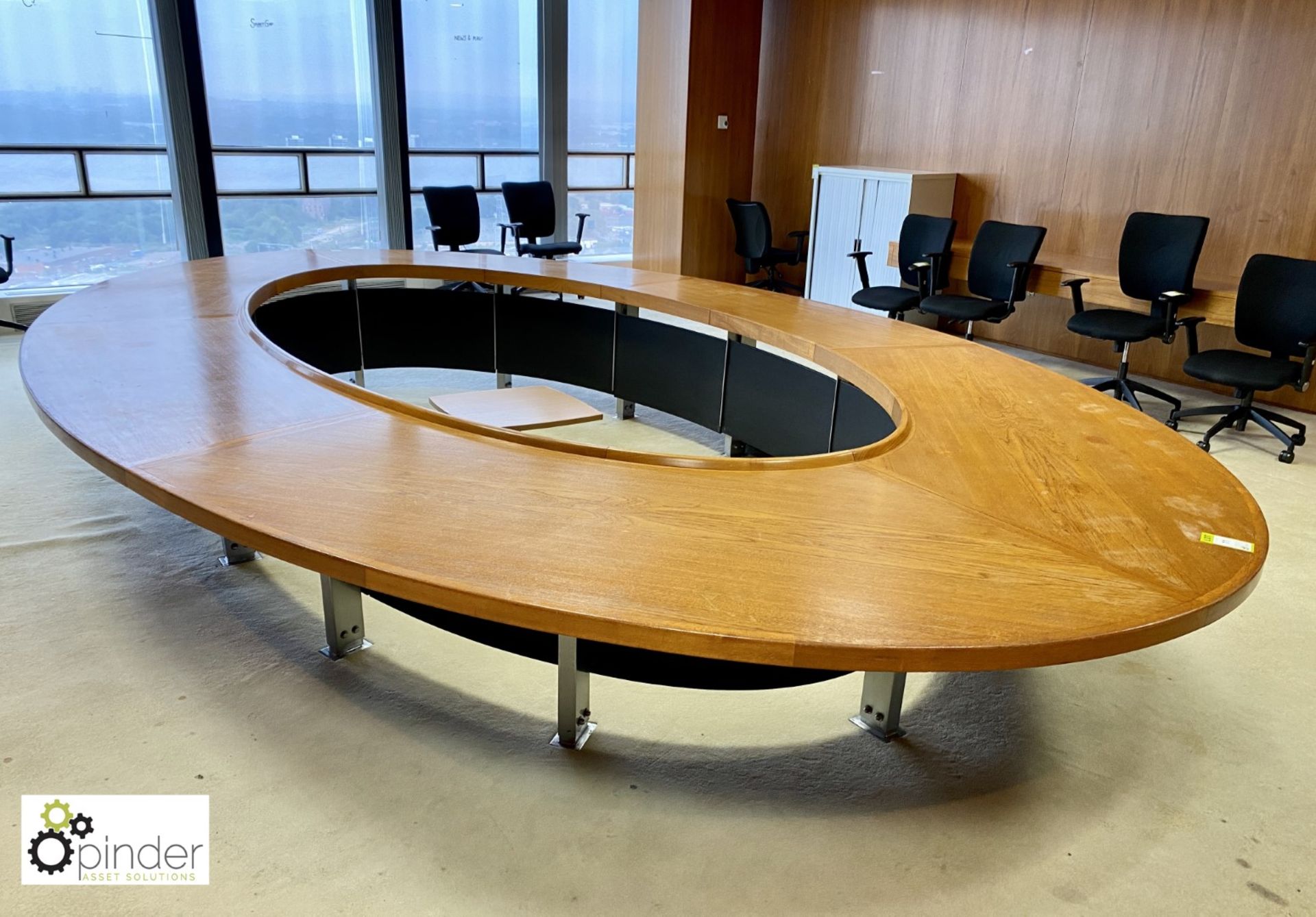 Teak oval Boardroom Table, 5650mm x 3500mm (located in Boardroom on 23rd Floor)