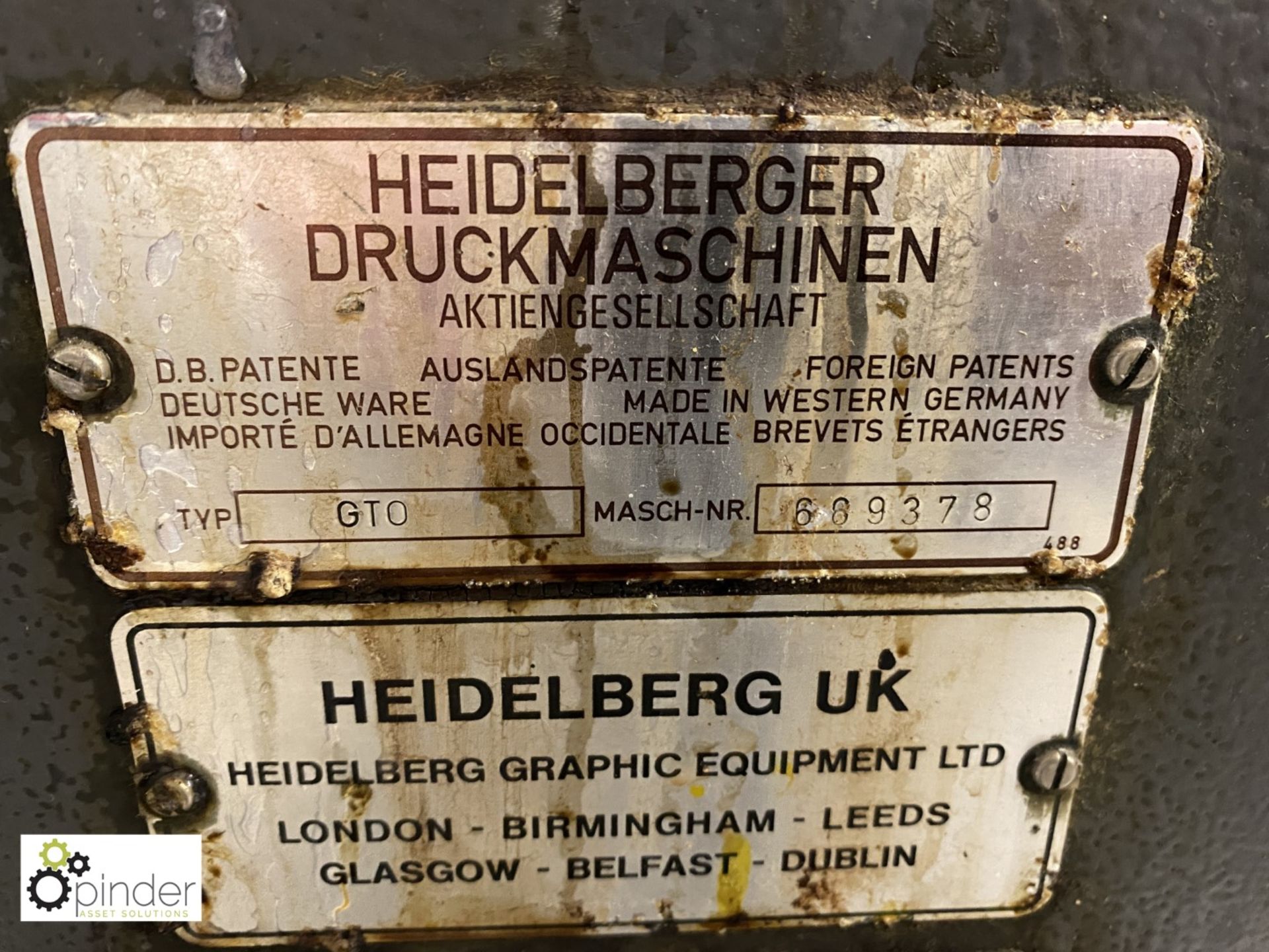 Heidelberg GTO 46 single colour Offset Press, 86153664 impressions, 32x46cm, serial number 669378, - Image 11 of 15