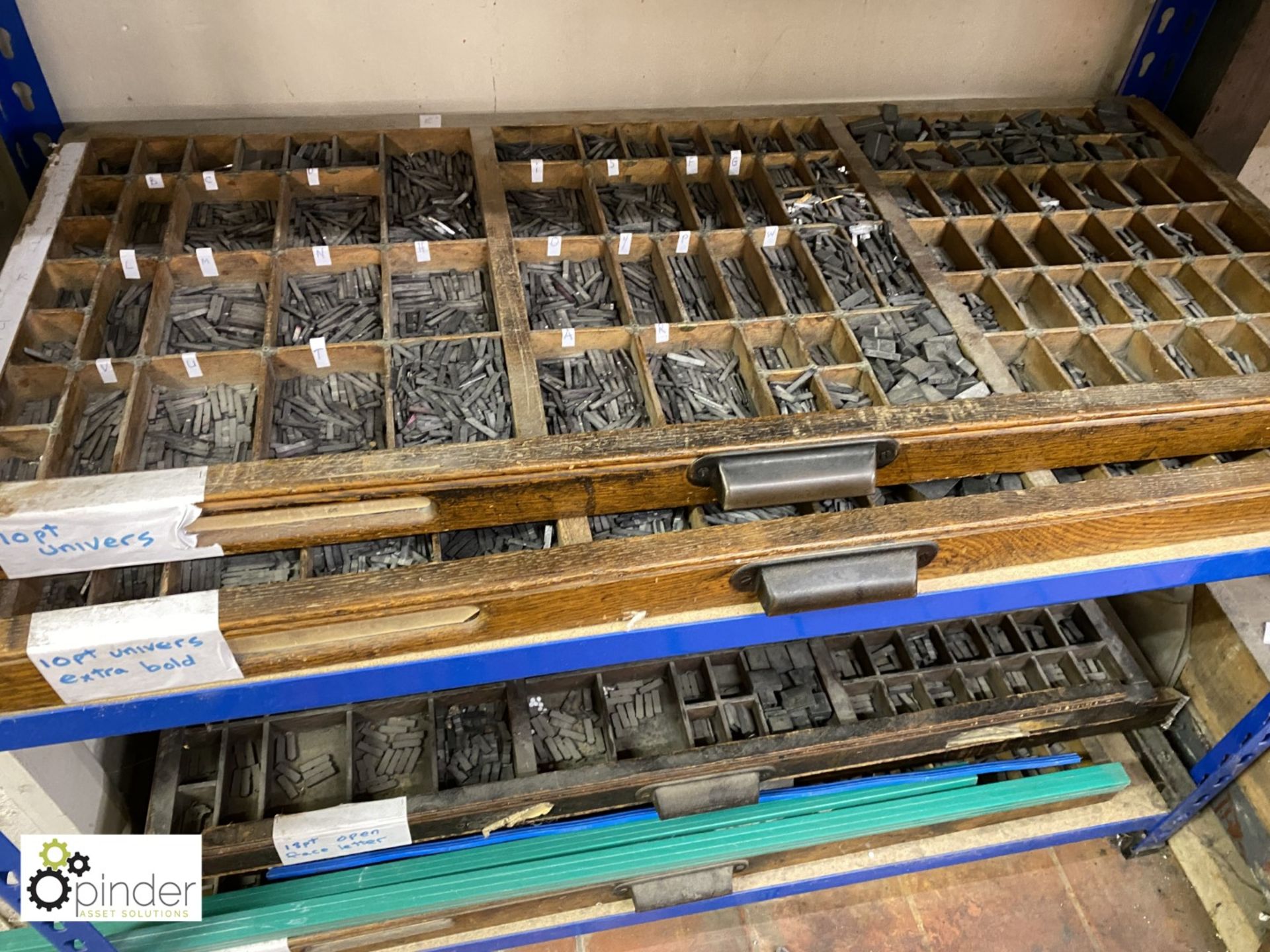 Quantity Letterpress Packing Rules, 10 Type Plates, Type Cases, Lead Type to 5 drawers (please - Image 7 of 10