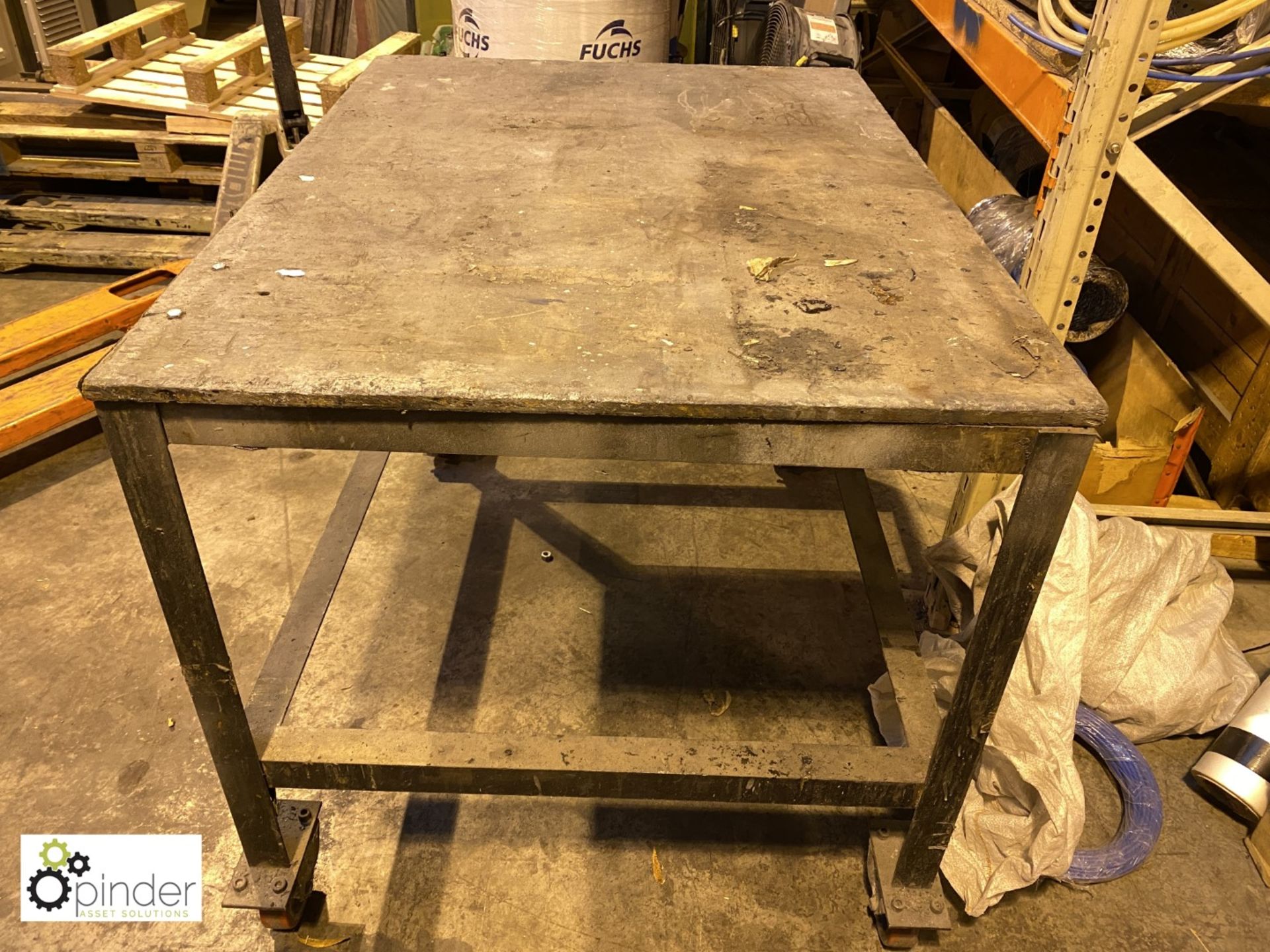 Mobile steel framed Work Table, 1180mm x 870mm, with timber top (please note this lot is located - Image 2 of 2