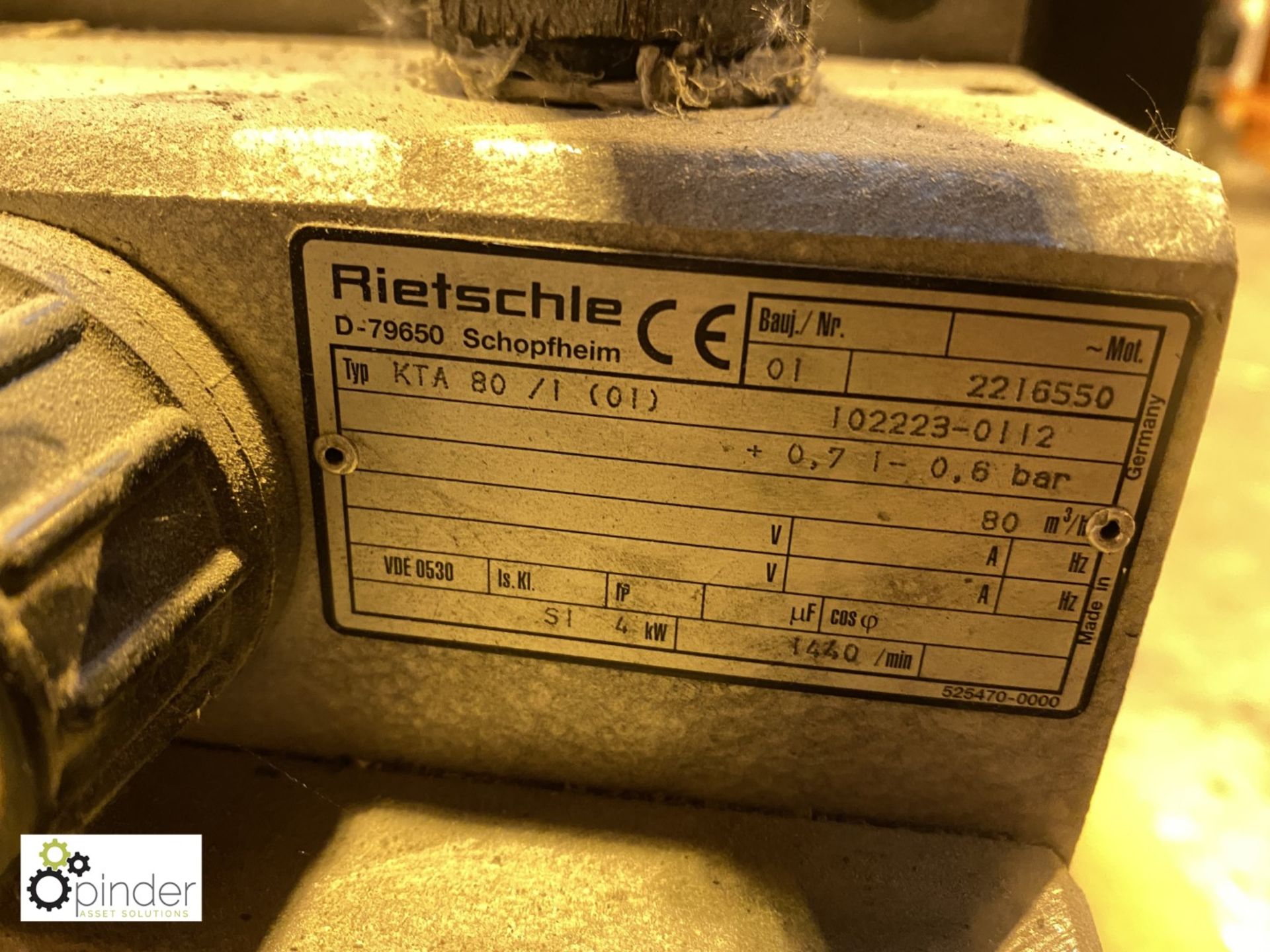 Rietschle KTA 80/1(01) Vacuum Pump (please note this lot is located in Wakefield and needs to be - Image 4 of 5