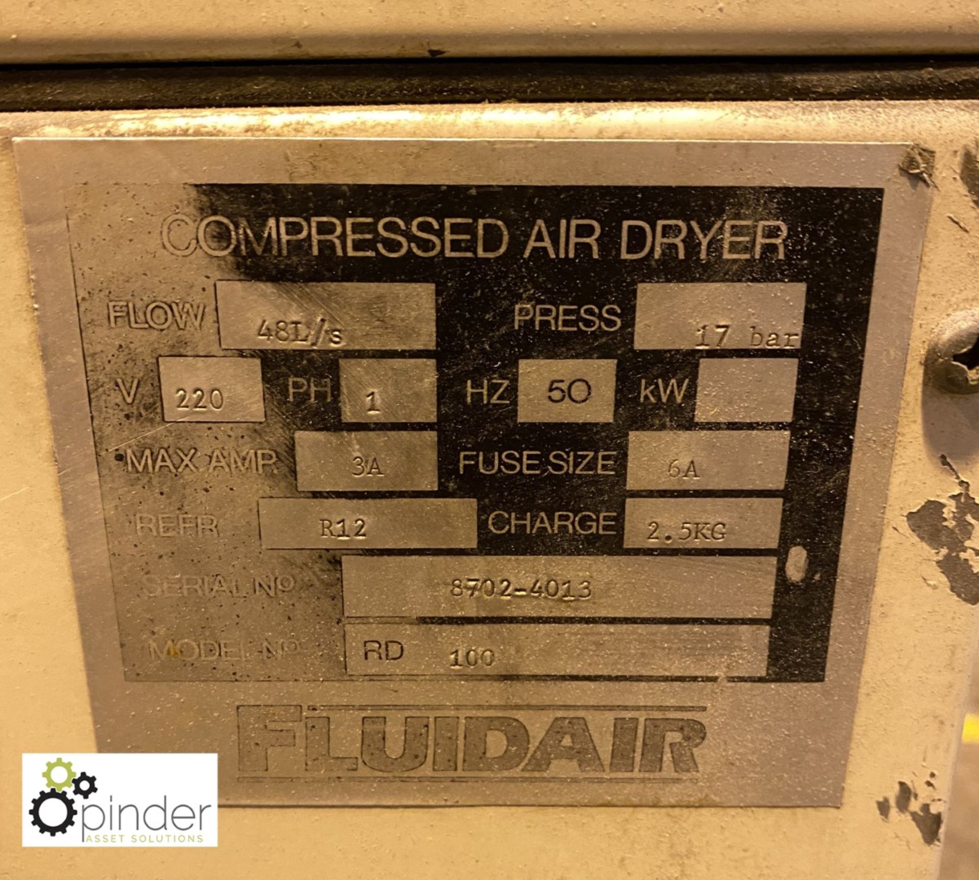 Fluidair RD100 Compressed air Dryer, 48 l/s, sn 8702-4013 (please note this lot is located in - Image 4 of 4