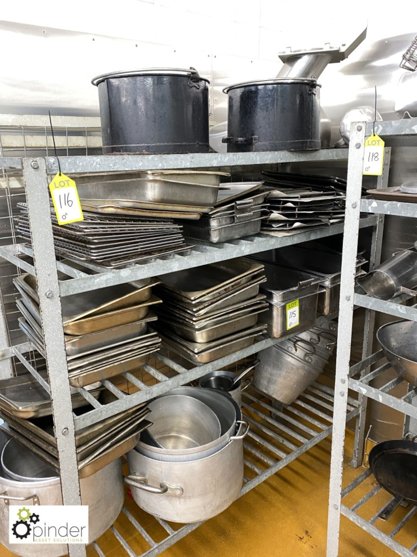 Large quantity Cooking Pots, Trays, etc, to rack (located in Pot Wash Room, Basement) **** please