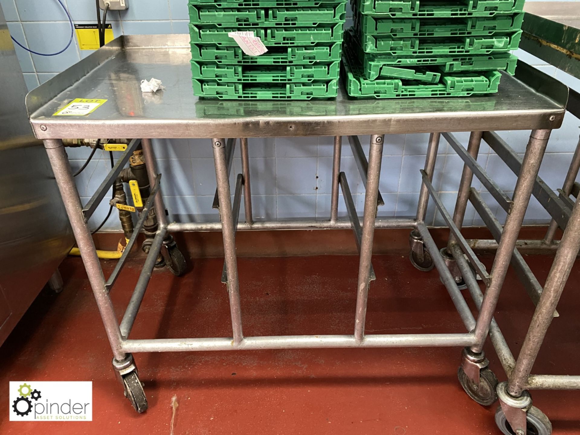 Tubular framed stainless steel top Tray Trolley, 980mm x 600mm (located in Main Kitchen,