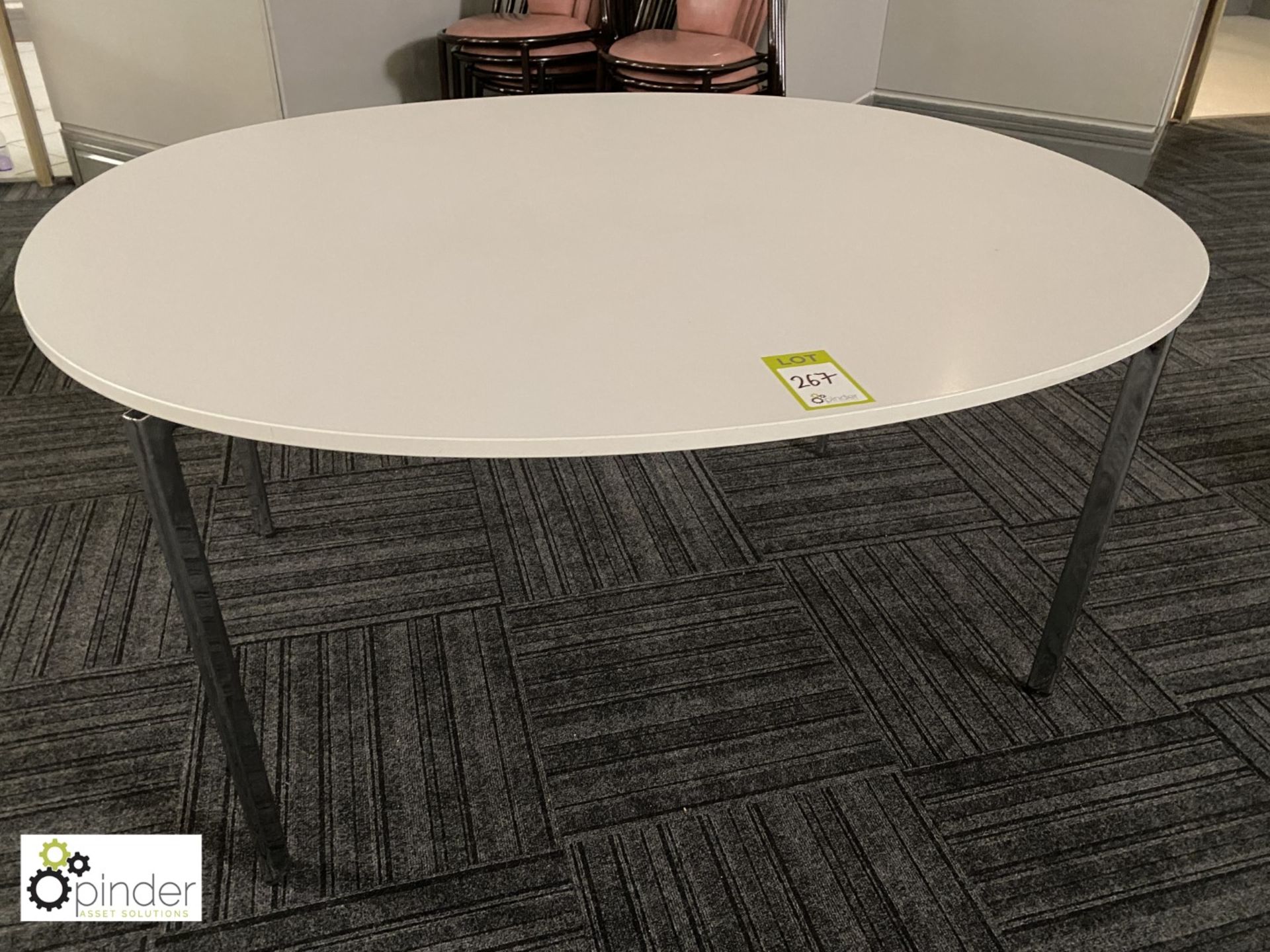 Oval Café Table, 1450mm x 1250mm, white (located in Canteen, Basement) **** please note this lot