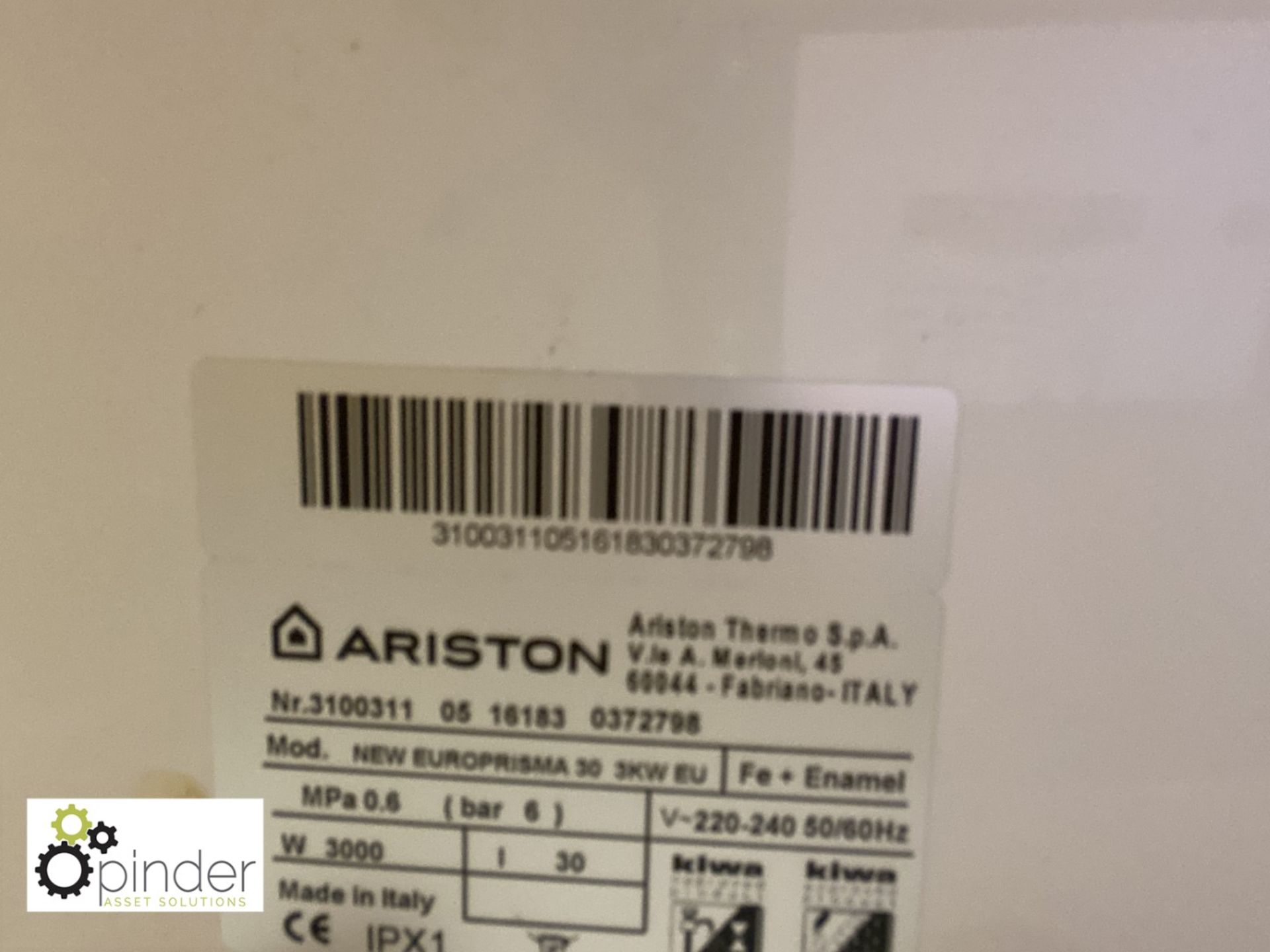 Ariston New Europrisma 30 3kw Water Heater (located in Main Kitchen, Basement) **** please note this - Image 2 of 2