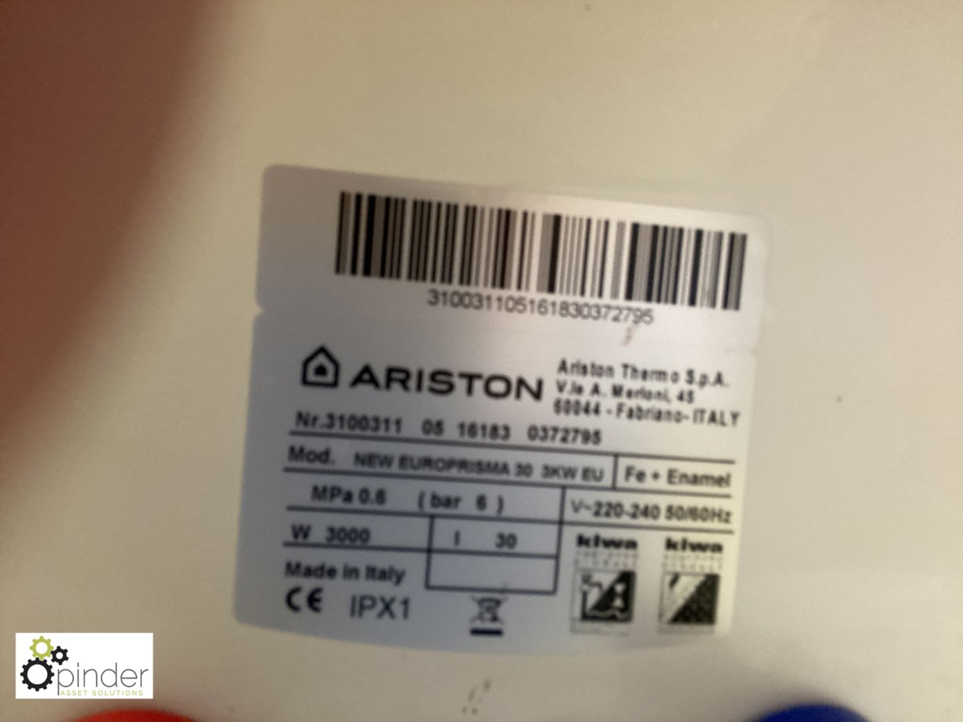 Ariston New Europrisma 30 3kw Water Heater (located in Main Kitchen, Basement) **** please note this - Image 2 of 2