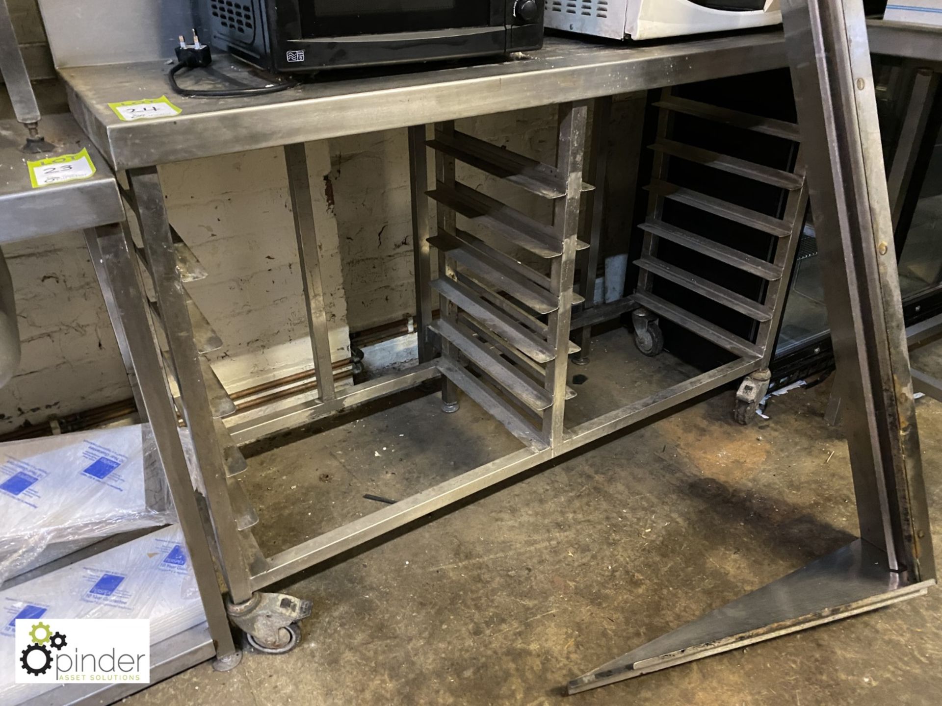 Stainless steel mobile Preparation Table, 1350mm x 450mm x 900mm, with ingredient shelf and tray - Image 2 of 2