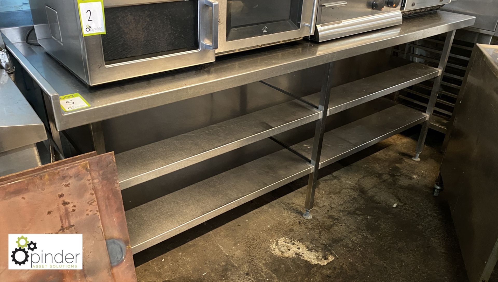 Stainless steel Preparation Table, 2200mm x 750mm, with rear lip to 2 sides and shelves under