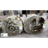 Pair of carved Yorkshire stone Wall Bosses, approx. 18in diameter