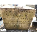 Commemorative Stone “Mr Robert Naylor 1864”, approx. 18in high x 20in wide