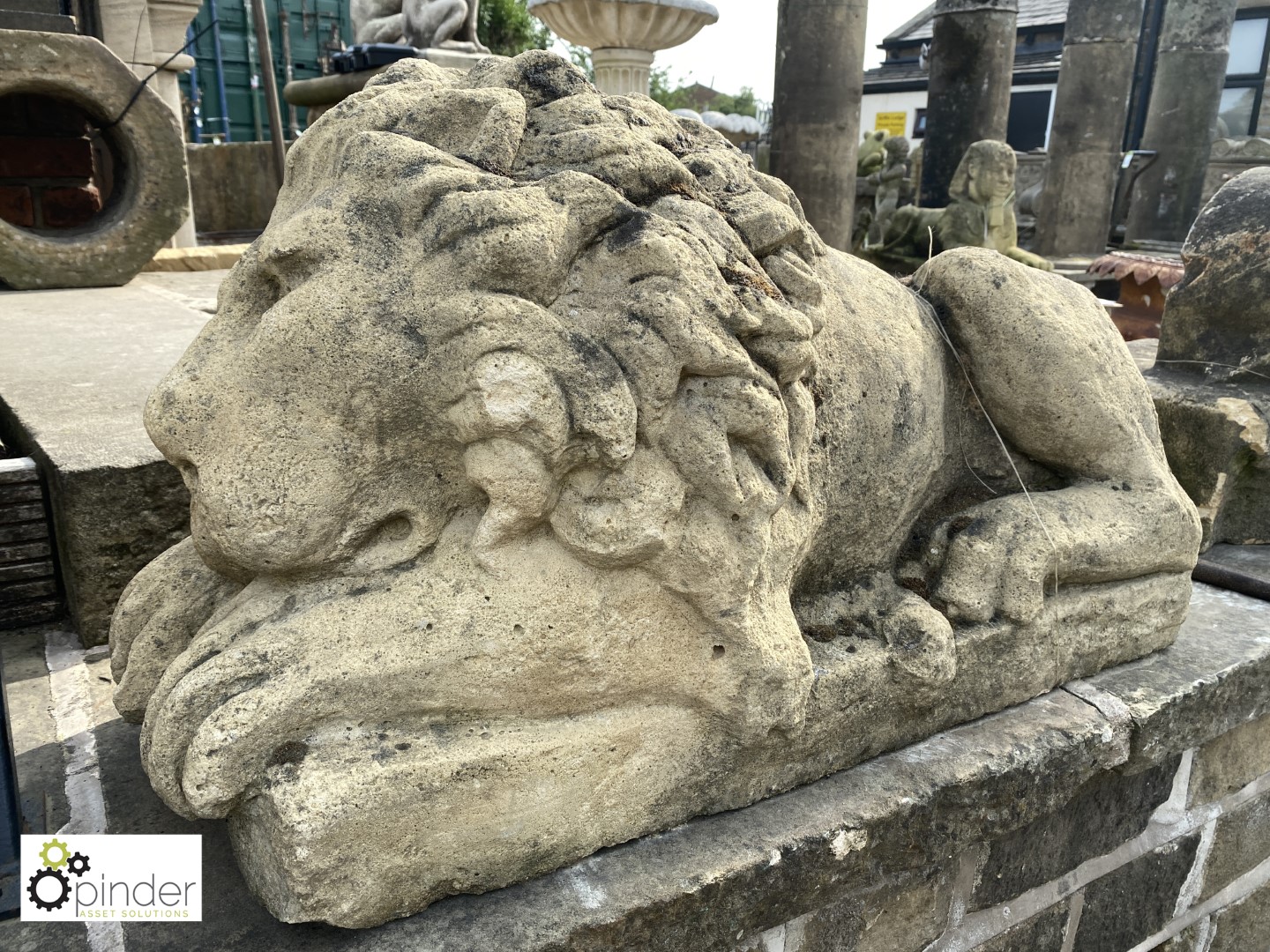 Pair of reconstituted Stone Reclining Lions, circa 1900’s - Image 3 of 3